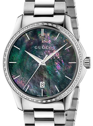 Gucci G Timeless Diamonds Mother of Pearl Blue Dial Silver Steel Strap Unisex Watch - YA126458 Watches Gucci   