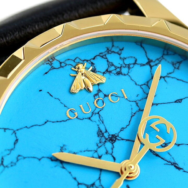 Gucci G Timeless Turquoise Blue Dial Black Leather Strap Watch For Men - YA126462 Watches Gucci   