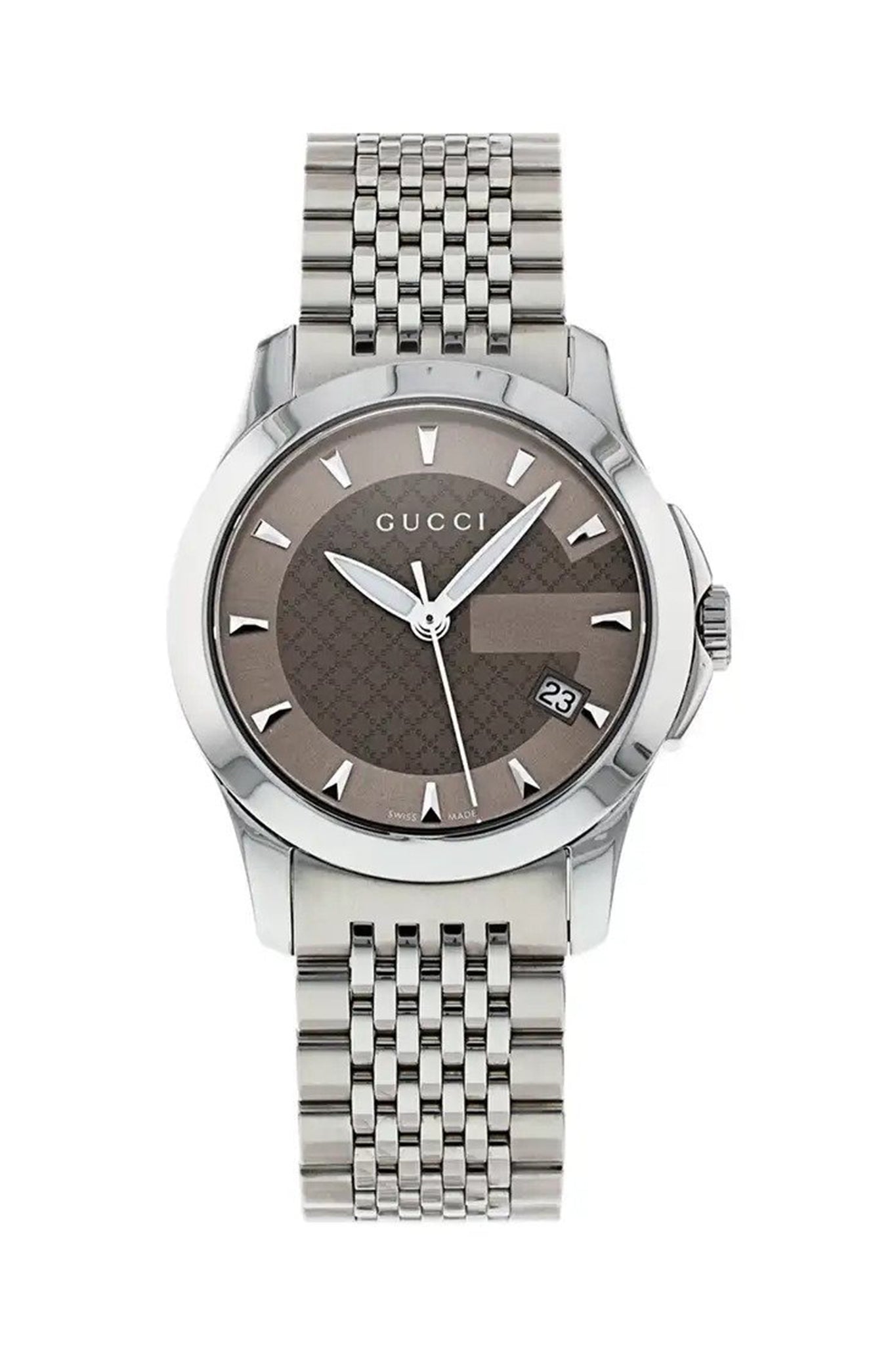 Gucci G Timeless Brown Dial Silver Steel Strap Watch For Women - YA126503 Watches Gucci   