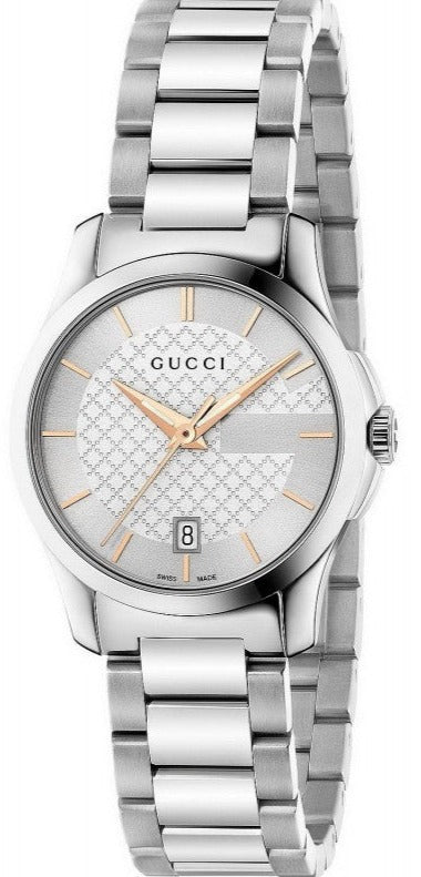 Gucci G Timeless Silver Dial Silver Steel Strap Watch For Women - YA126523 Watches Gucci   