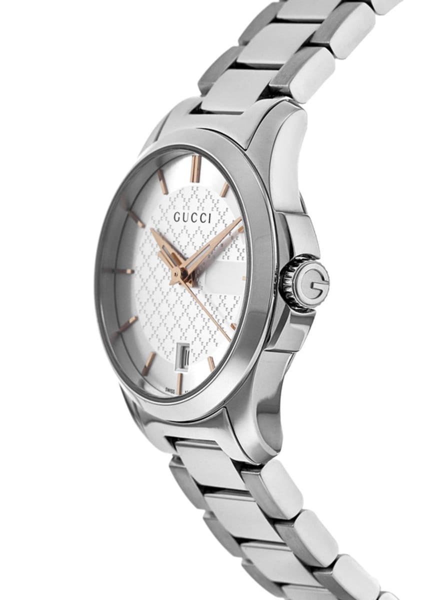 Gucci G Timeless Silver Dial Silver Steel Strap Watch For Women - YA126523 Watches Gucci   