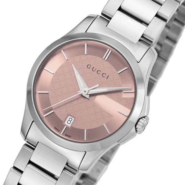 Gucci G Timeless Pink Dial Silver Steel Strap Watch For Women - YA126524 Watches Gucci   