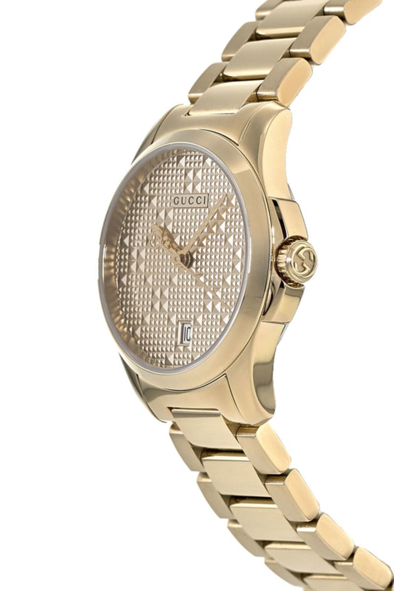 Gucci G Timeless Gold Dial Gold Steel Strap Watch For Women - YA126553 Watches Gucci   