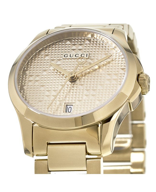 Gucci G Timeless Gold Dial Gold Steel Strap Watch For Women - YA126553 Watches Gucci   