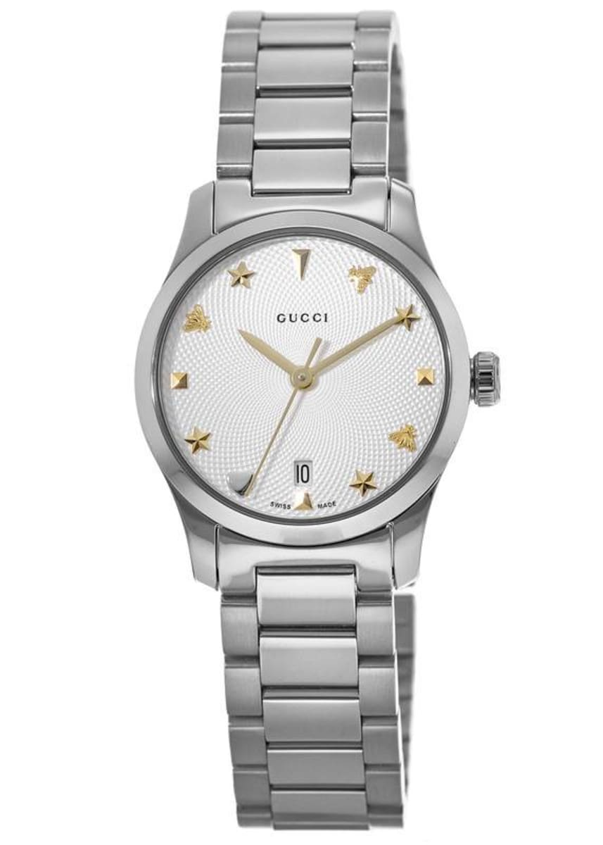 Gucci G Timeless White Dial Silver Steel Strap Watch For Women - YA126572A Watches Gucci   