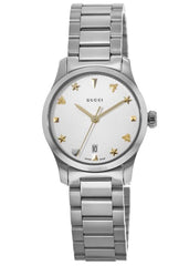 Gucci G Timeless White Dial Silver Steel Strap Watch For Women - YA126572A Watches Gucci   