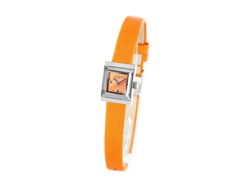 Gucci G-Frame Square Mother of Pearl Orange Dial Orange Leather Strap Watch For Women - YA128532 Watches Gucci   