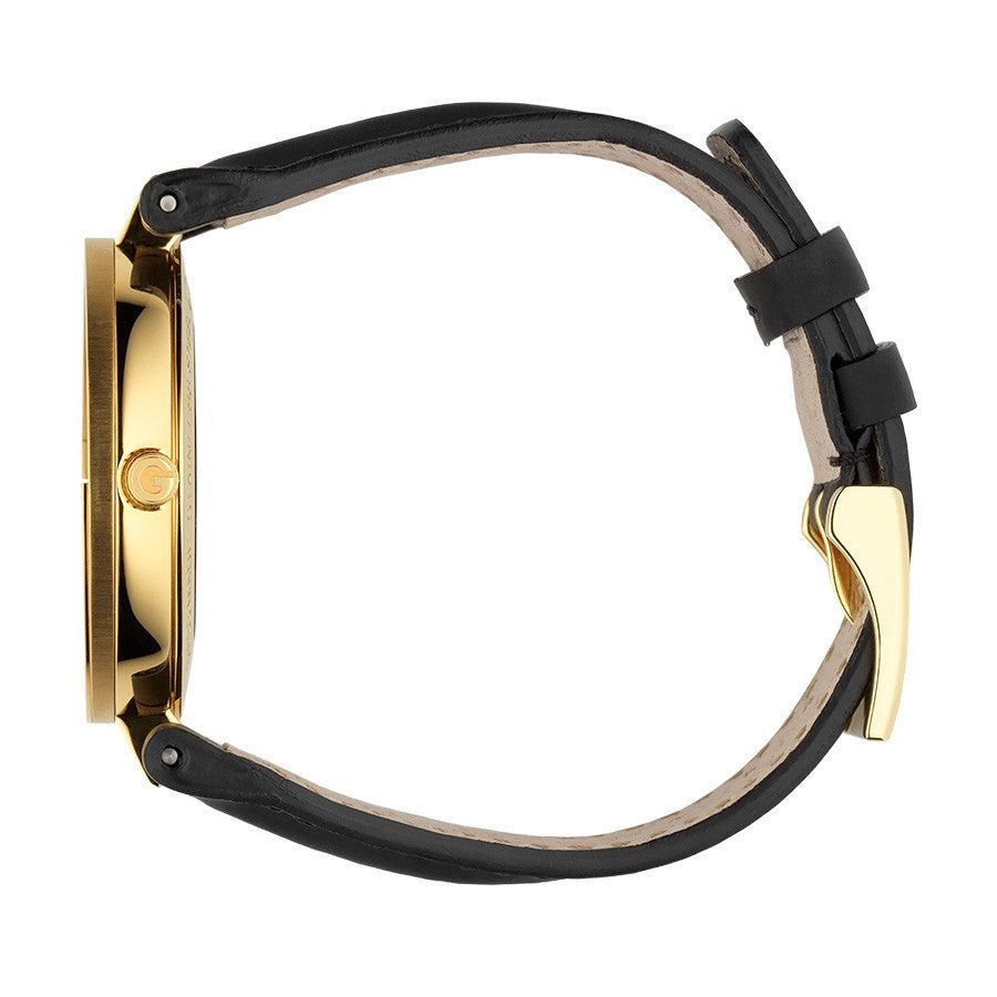 Gucci Interlocking G Gold Black Dial Black Leather Strap Unisex Watch - YA133326 Watches Gucci   