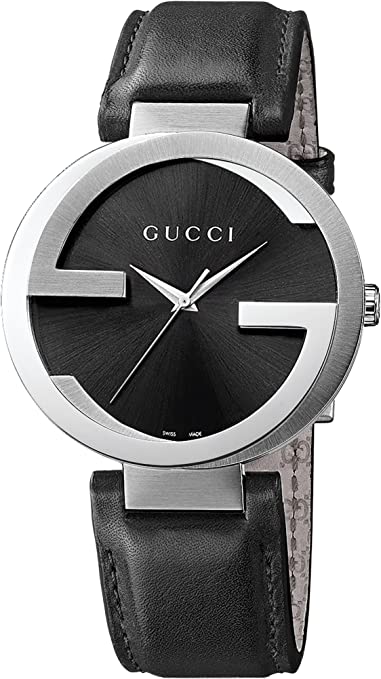 Gucci G Interlocking Black Dial Black Leather Strap Watch For Women - YA133501 Watches Gucci   