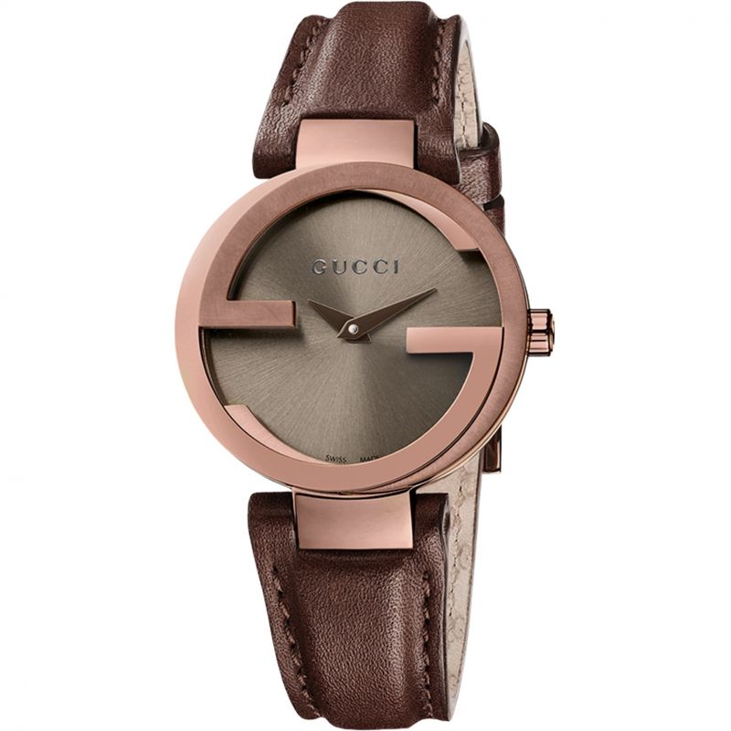 Gucci G Interlocking Brown Dial Brown Leather Strap Watch For Women - YA133504 Watches Gucci   