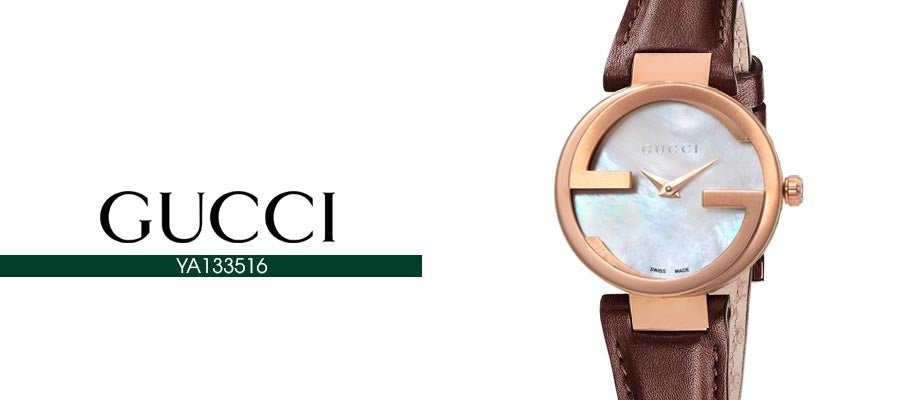 Gucci G Interlocking Mother of Pearl Dial Brown Leather Strap Watch For Women - YA133516 Watches Gucci   