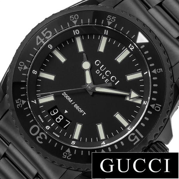 Gucci Dive Sapphire Crystal Black Dial Black Steel Strap Watch For Men - YA136205 Watches Gucci   