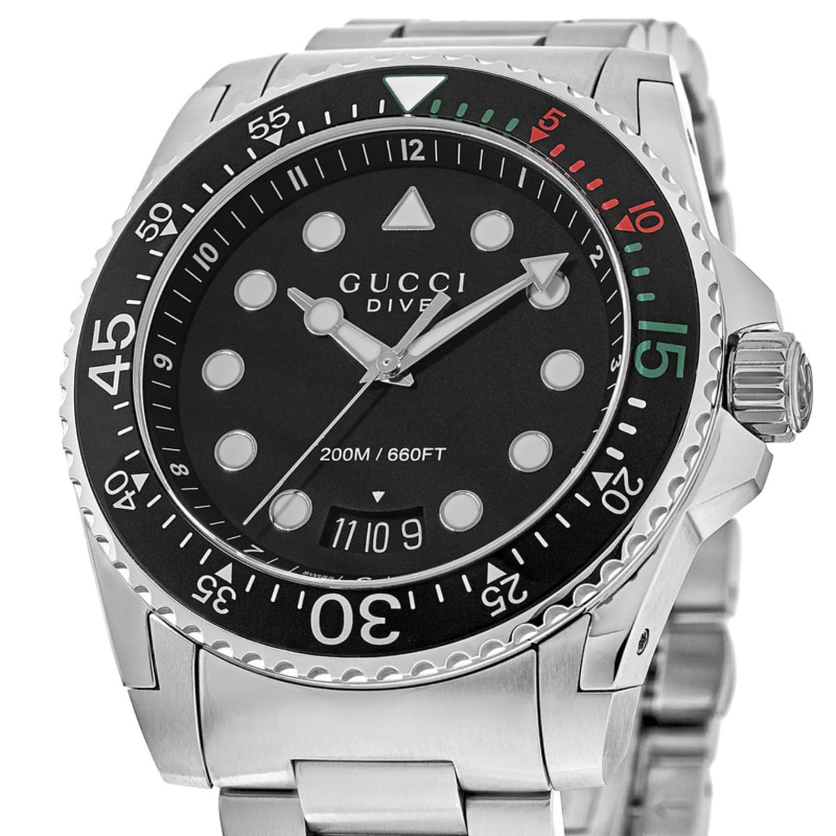 Gucci Dive Black Dial Silver Steel Strap Watch For Men - YA136208 Watches Gucci   