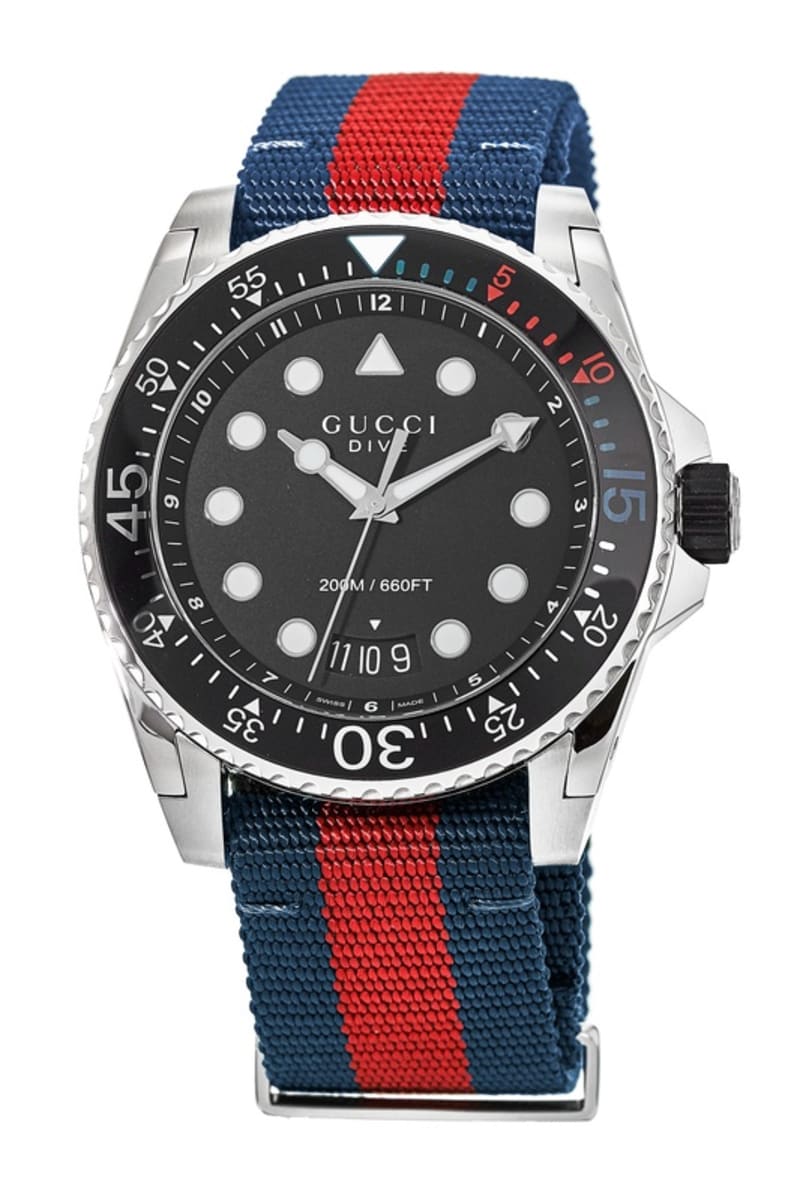 Gucci Dive Black Dial Red & Blue Nylon Strap Watch For Men - YA136210 Watches Gucci   