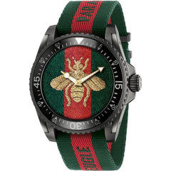Gucci Dive Green & Red Dial Green & Red Nylon Strap Watch For Men - YA136216 Watches Gucci   