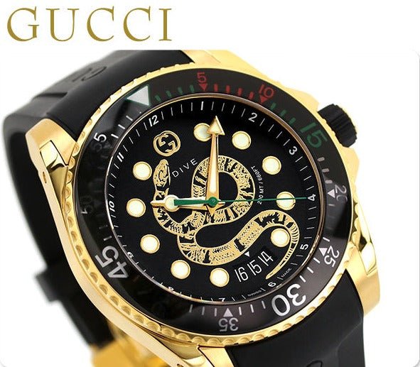 Gucci Dive Quartz Black Dial Black Rubber Strap Watch For Men - YA136219 Watches Gucci   