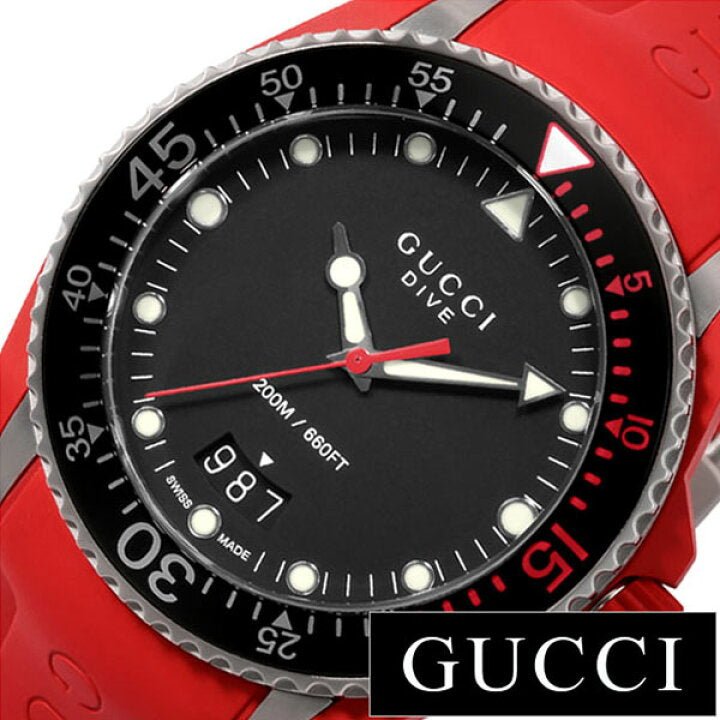 Gucci Dive Black Dial Red Rubber Strap Watch For Men - YA136309 Watches Gucci   