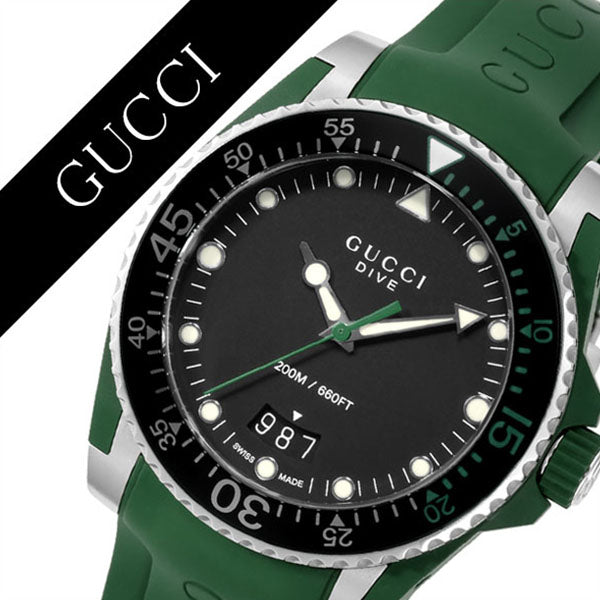 Gucci Dive Black Dial Green Rubber Strap Watch For Men - YA136310 Watches Gucci   