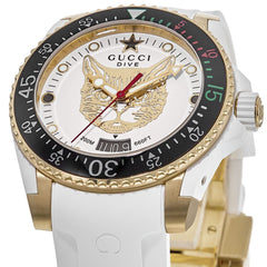 Gucci Dive White Dial White Rubber Strap Unisex Watch - YA136322 Watches Gucci   