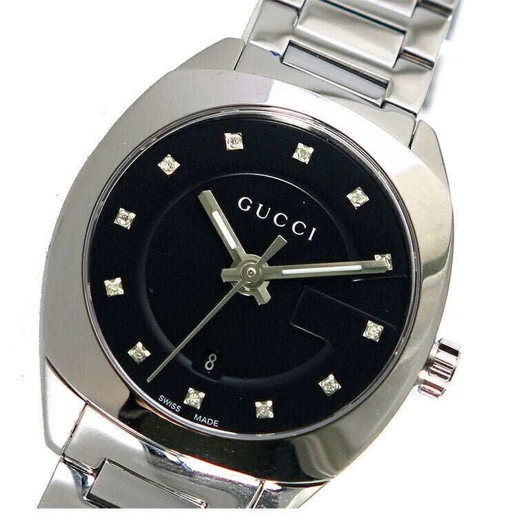 Gucci GG2570 Diamonds Black Dial Silver Steel Strap Watch For Women - YA142503 Watches Gucci   