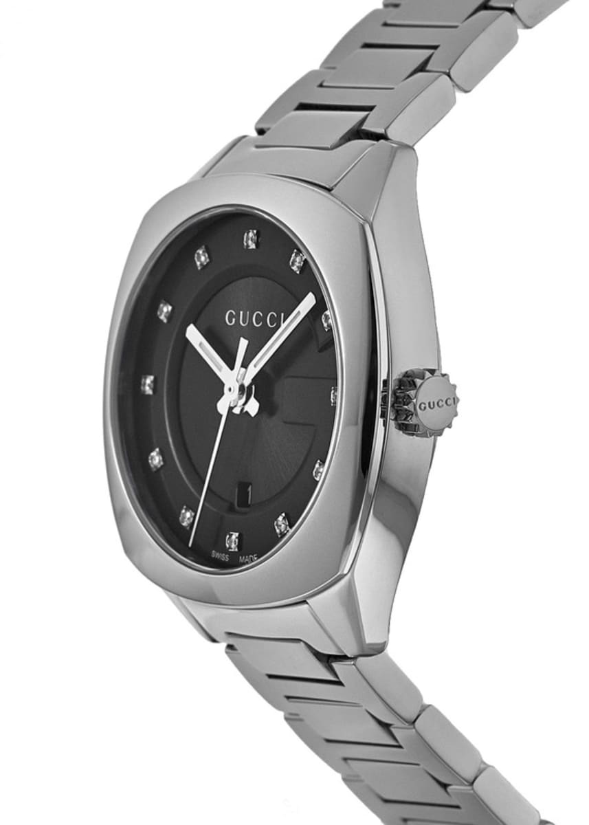 Gucci GG2570 Diamonds Black Dial Silver Steel Strap Watch For Women - YA142503 Watches Gucci   