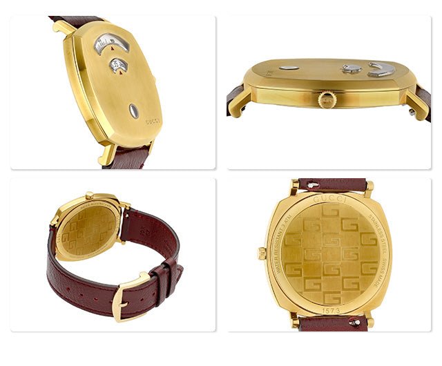 Gucci Grip Yellow Gold Dial Maroon Leather Strap Unisex Watch - YA157411 Watches Gucci   