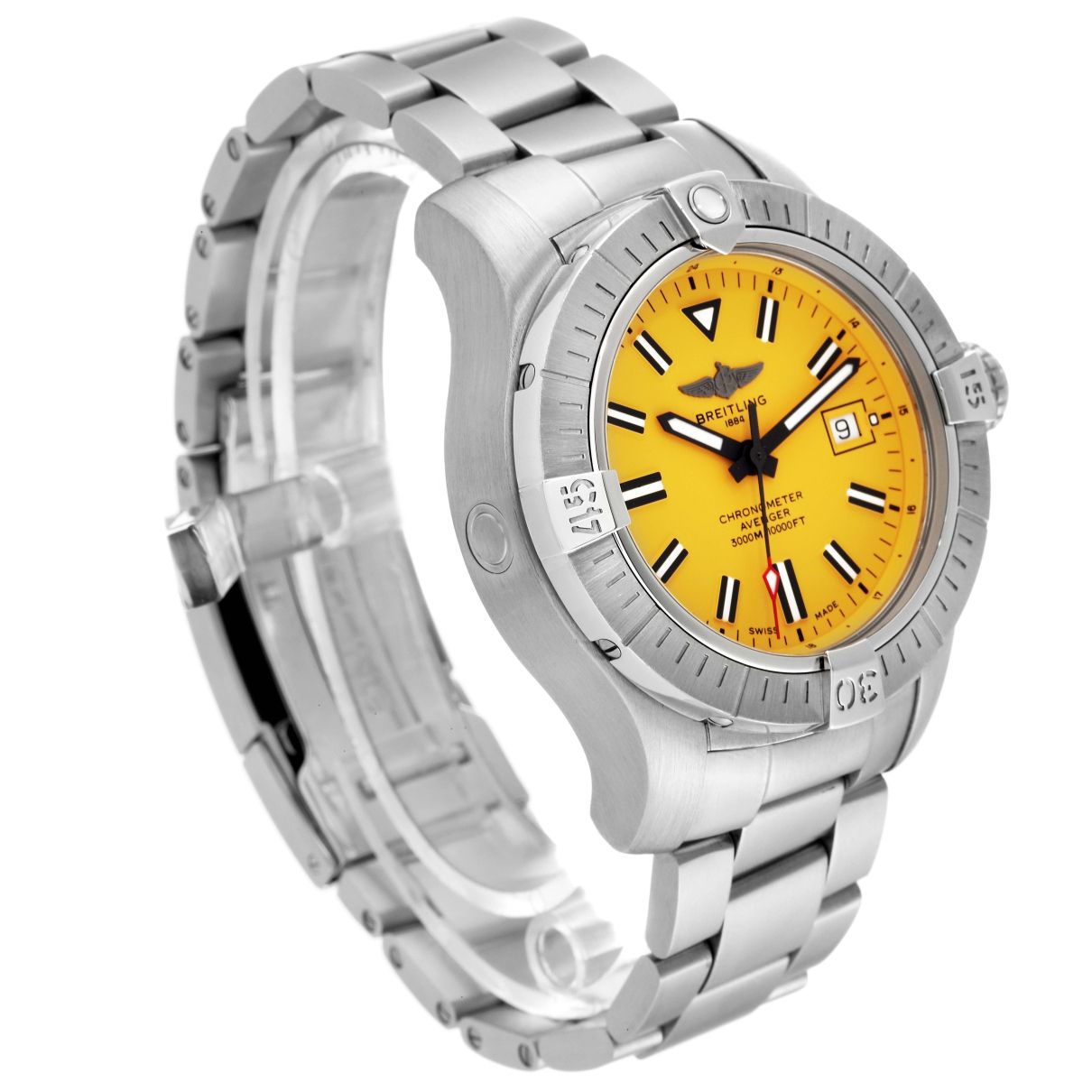 Breitling Avenger Automatic 45mm Seawolf Yellow Dial Silver Steel Strap Strap Watch for Men - A17319101/1A1 Watches Breitling   