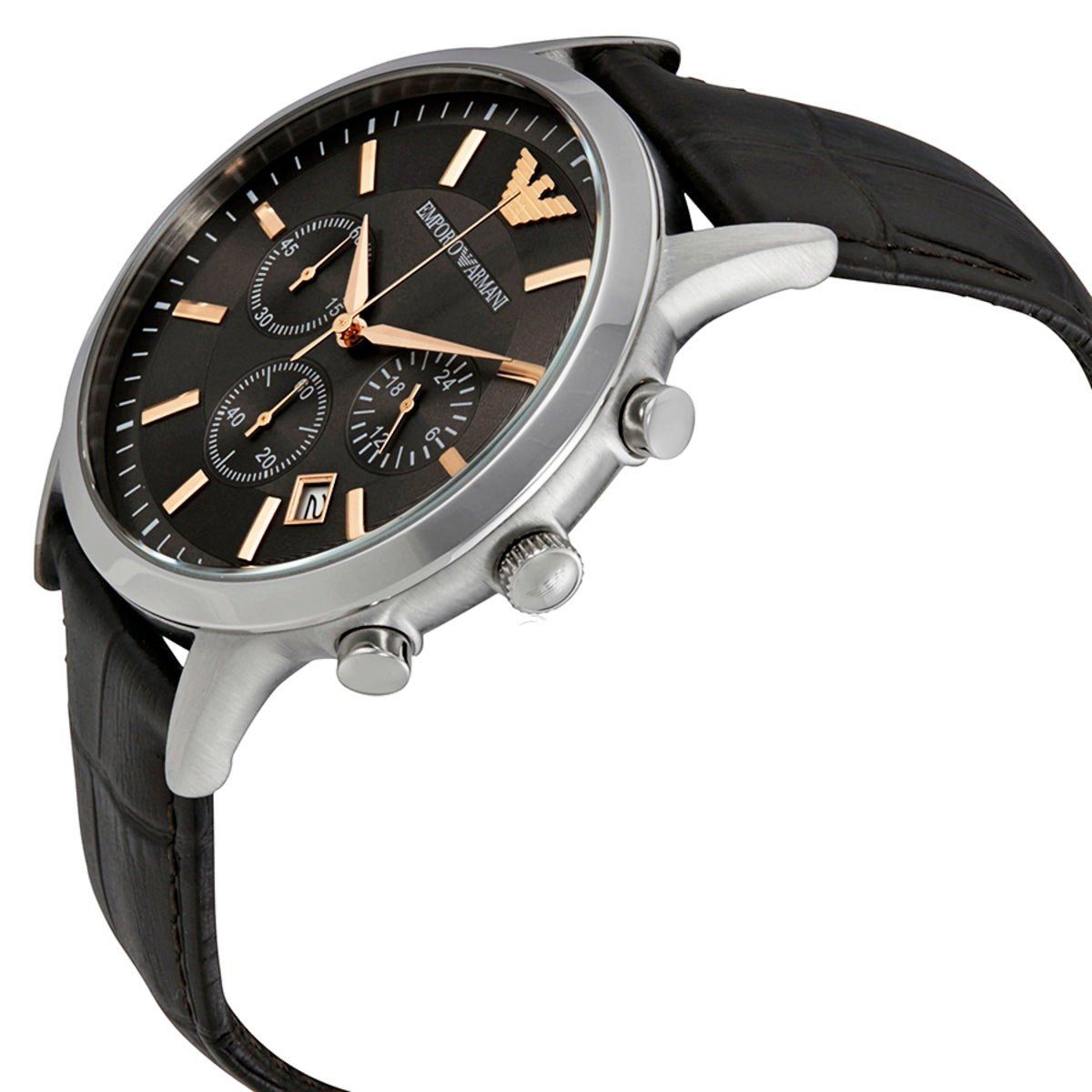 Emporio Armani Renato Chronograph Grey Dial Brown Leather Strap Watch For Men - AR2513 Watches Emporio Armani   