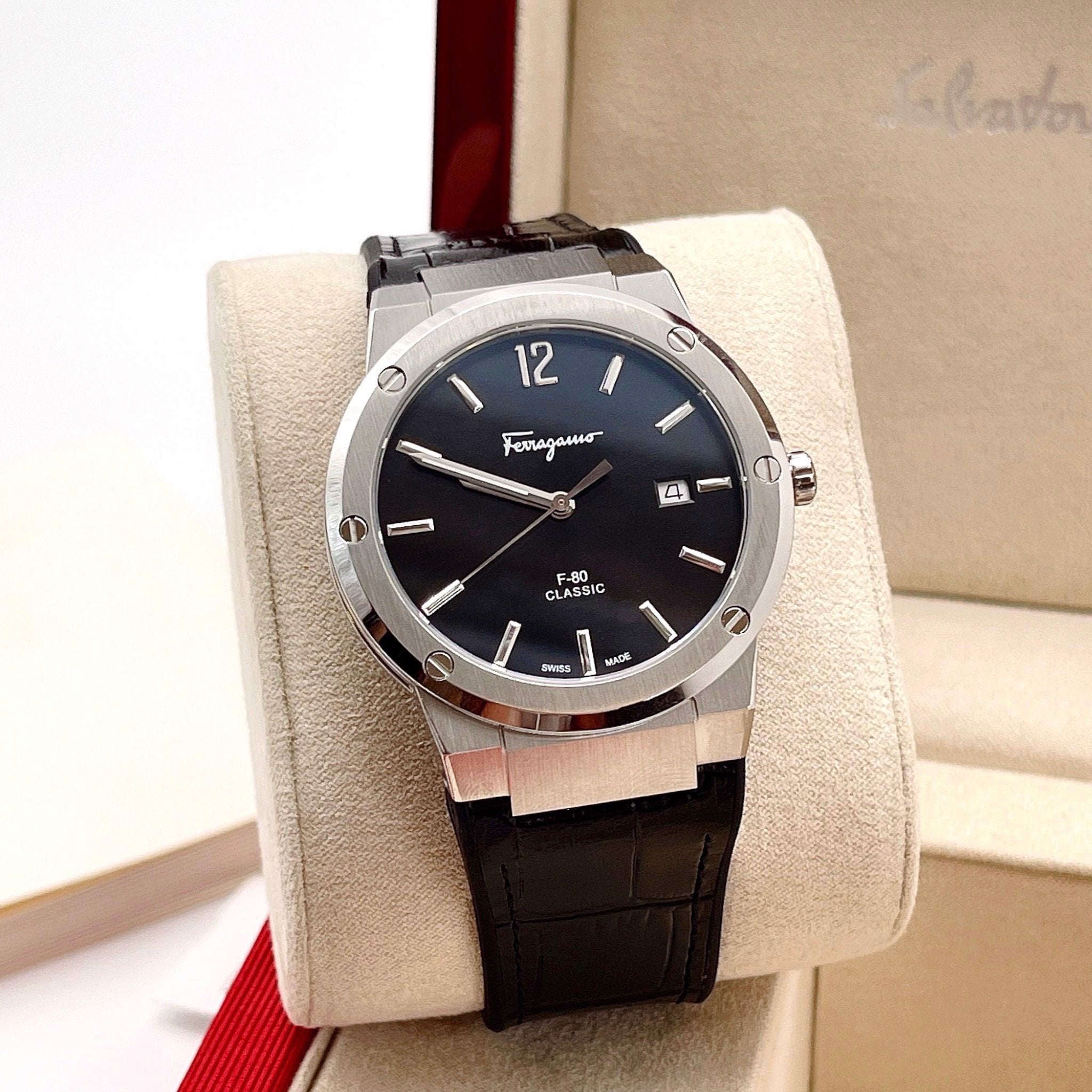 Salvatore Ferragamo F-80 Classic Black Dial Black Leather Strap  Watch for Men - SFDT00219 Watches Salvatore Ferragamo   