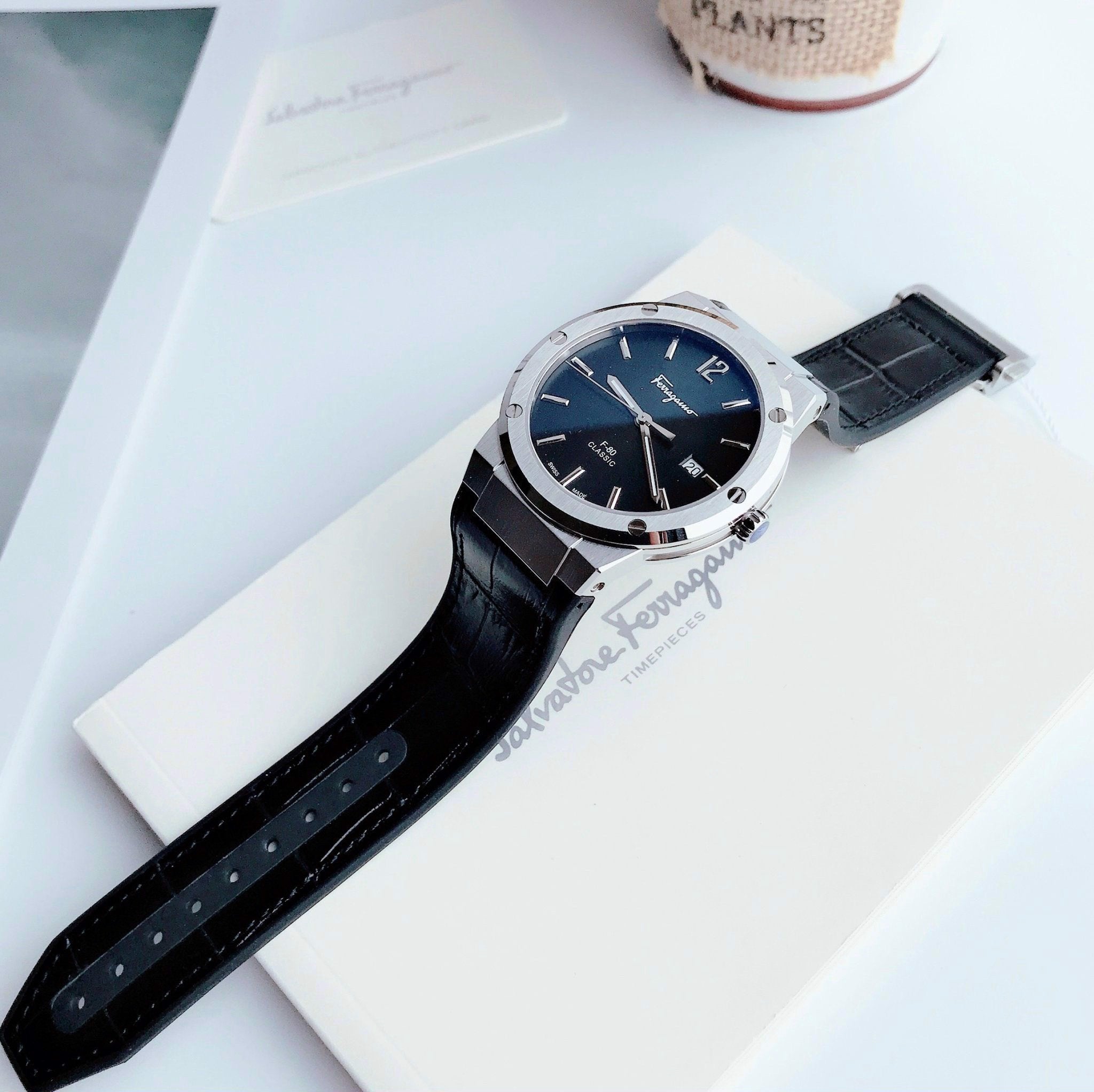 Salvatore Ferragamo F-80 Classic Black Dial Black Leather Strap  Watch for Men - SFDT00219 Watches Salvatore Ferragamo   