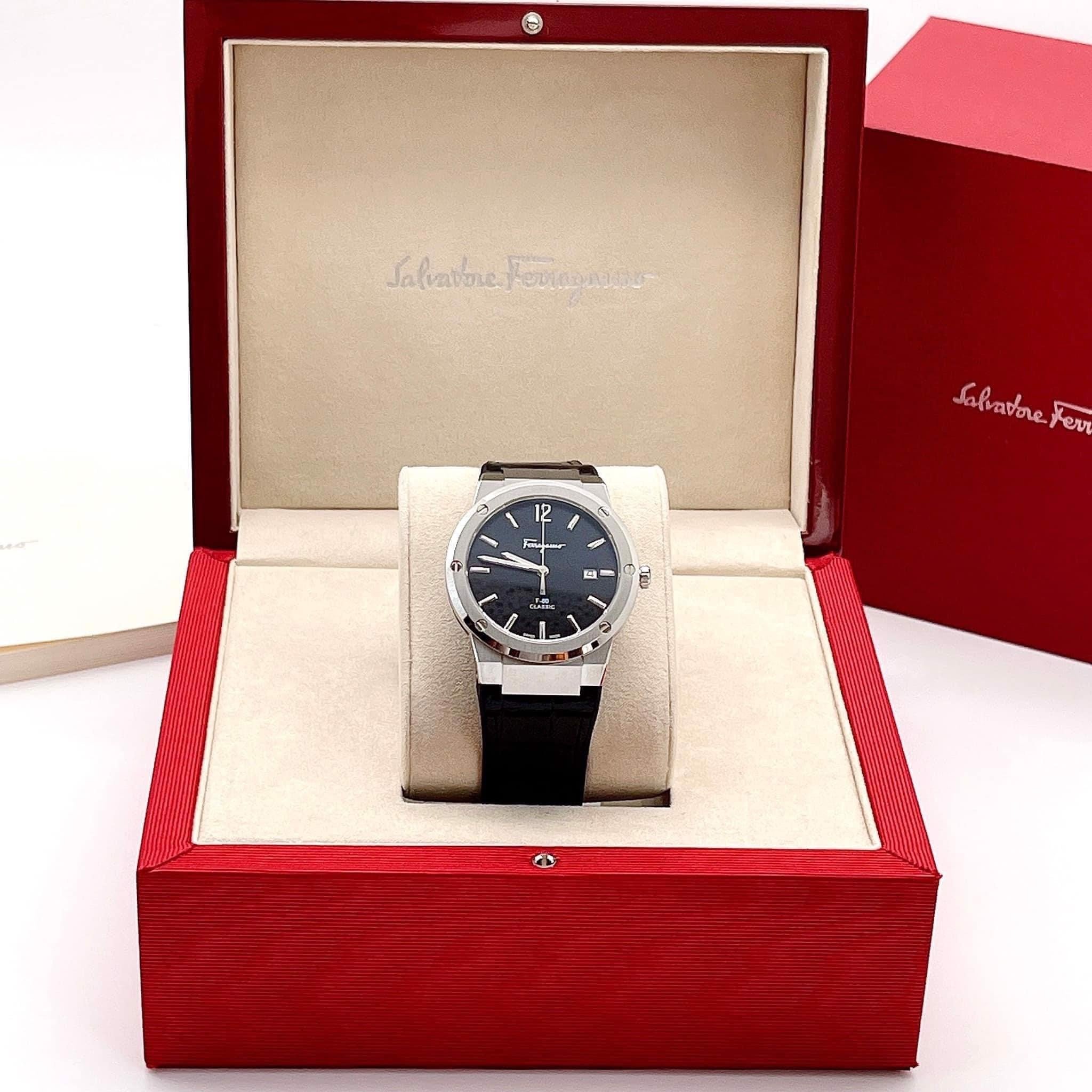 Salvatore Ferragamo F-80 Classic Black Dial Black Leather Strap  Watch for Men - SFDT00219 Watches Salvatore Ferragamo   