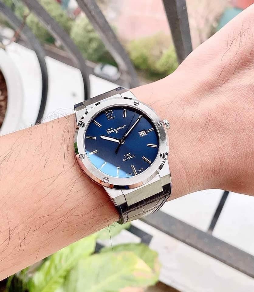 Salvatore Ferragamo F-80 Classic Blue Dial Blue Leather Strap Watch for Men - SFDT00319 Watches Salvatore Ferragamo   