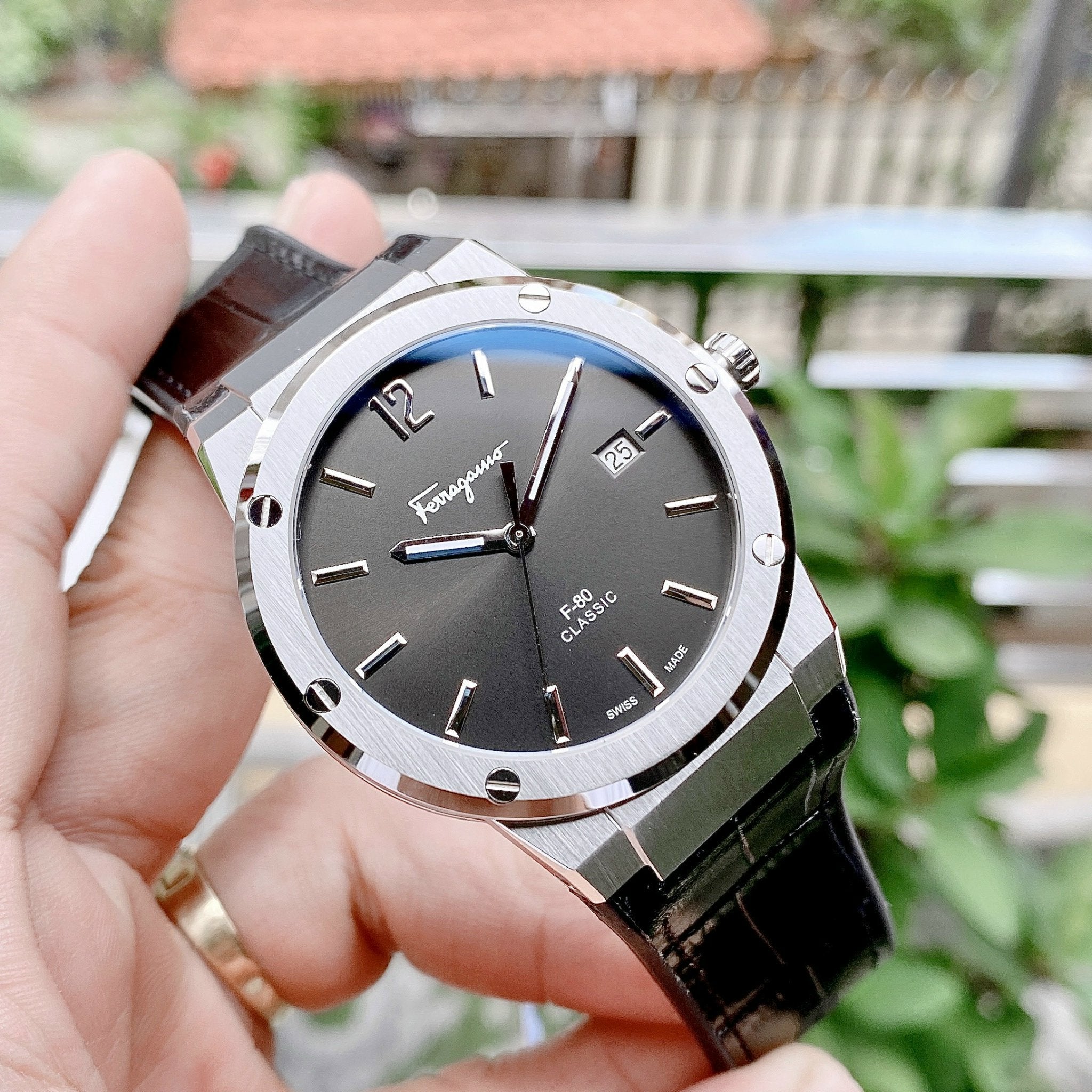 Salvatore Ferragamo F-80 Classic Black Dial Black Leather Strap  Watch for Men - SFDT00219 Watches Salvatore Ferragamo   