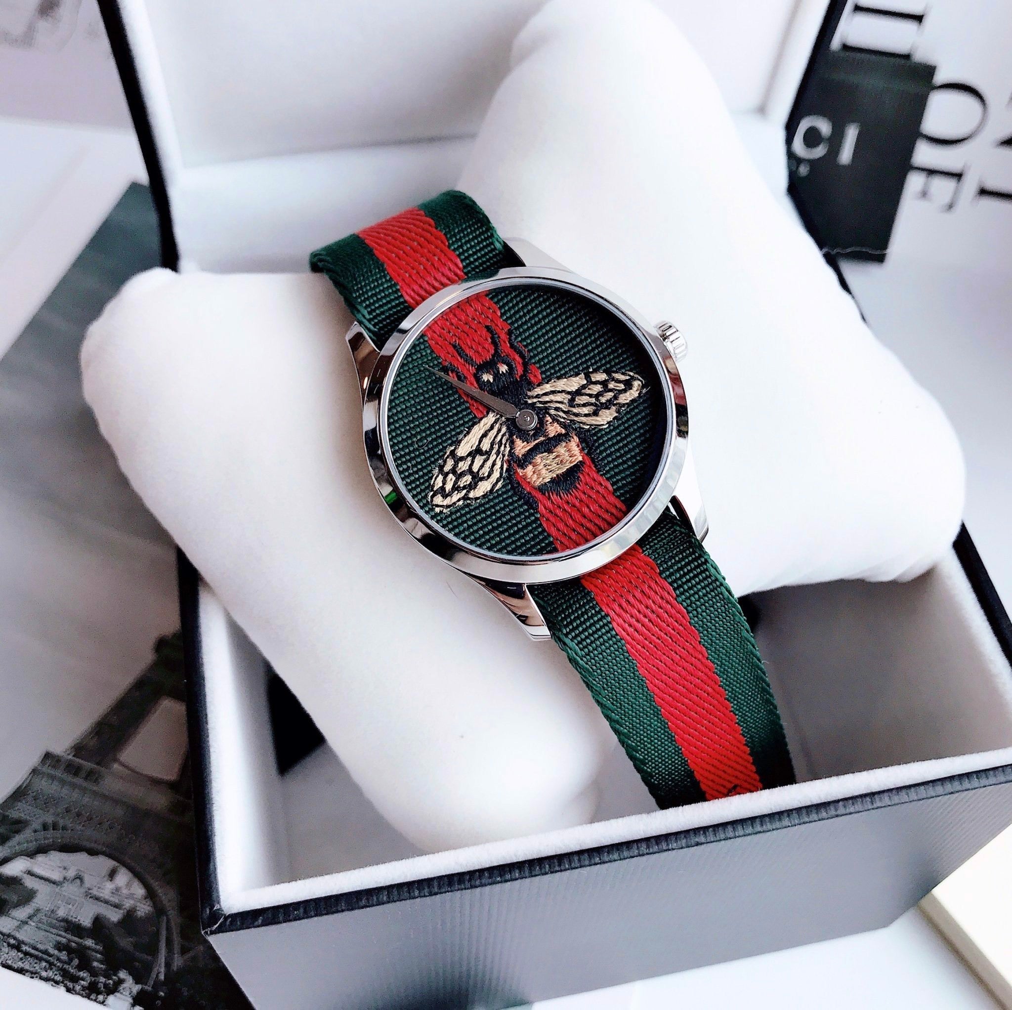 Gucci Le Marche des Merveilles Red & Green Dial Red & Green Nylon Strap Unisex Watch - YA1264060 Watches Gucci   