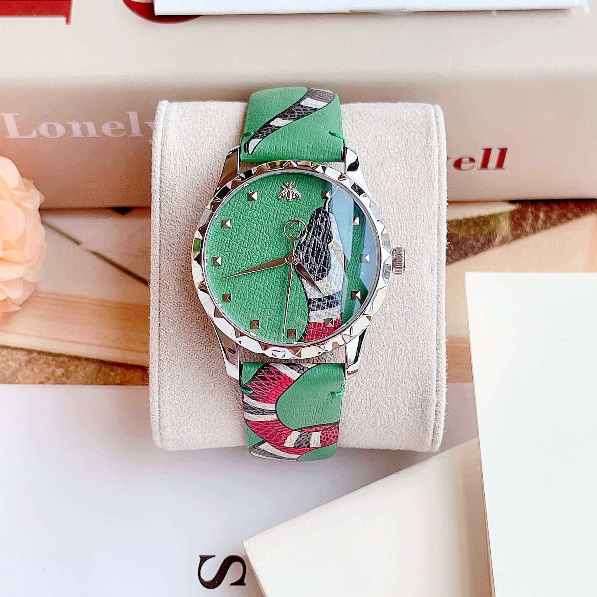 Gucci G Timeless Le Marche Des Merveilles Green Dial Green Leather Strap Watch Unisex - YA1264081 Watches Gucci   