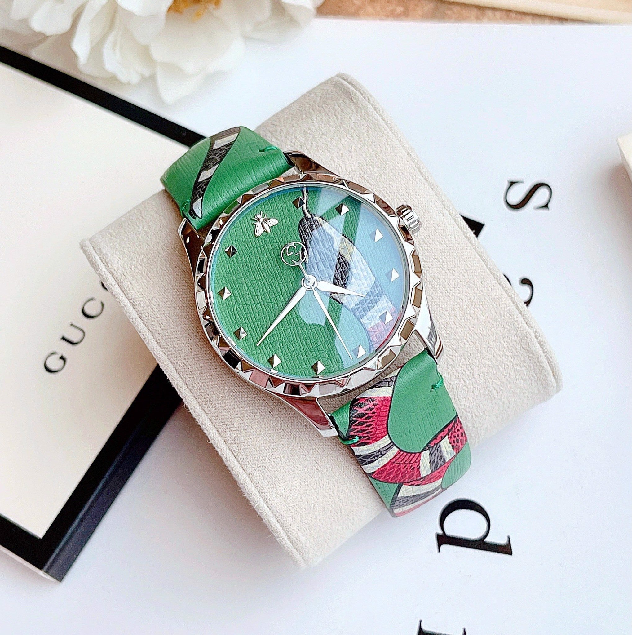 Gucci G Timeless Le Marche Des Merveilles Green Dial Green Leather Strap Watch Unisex - YA1264081 Watches Gucci   