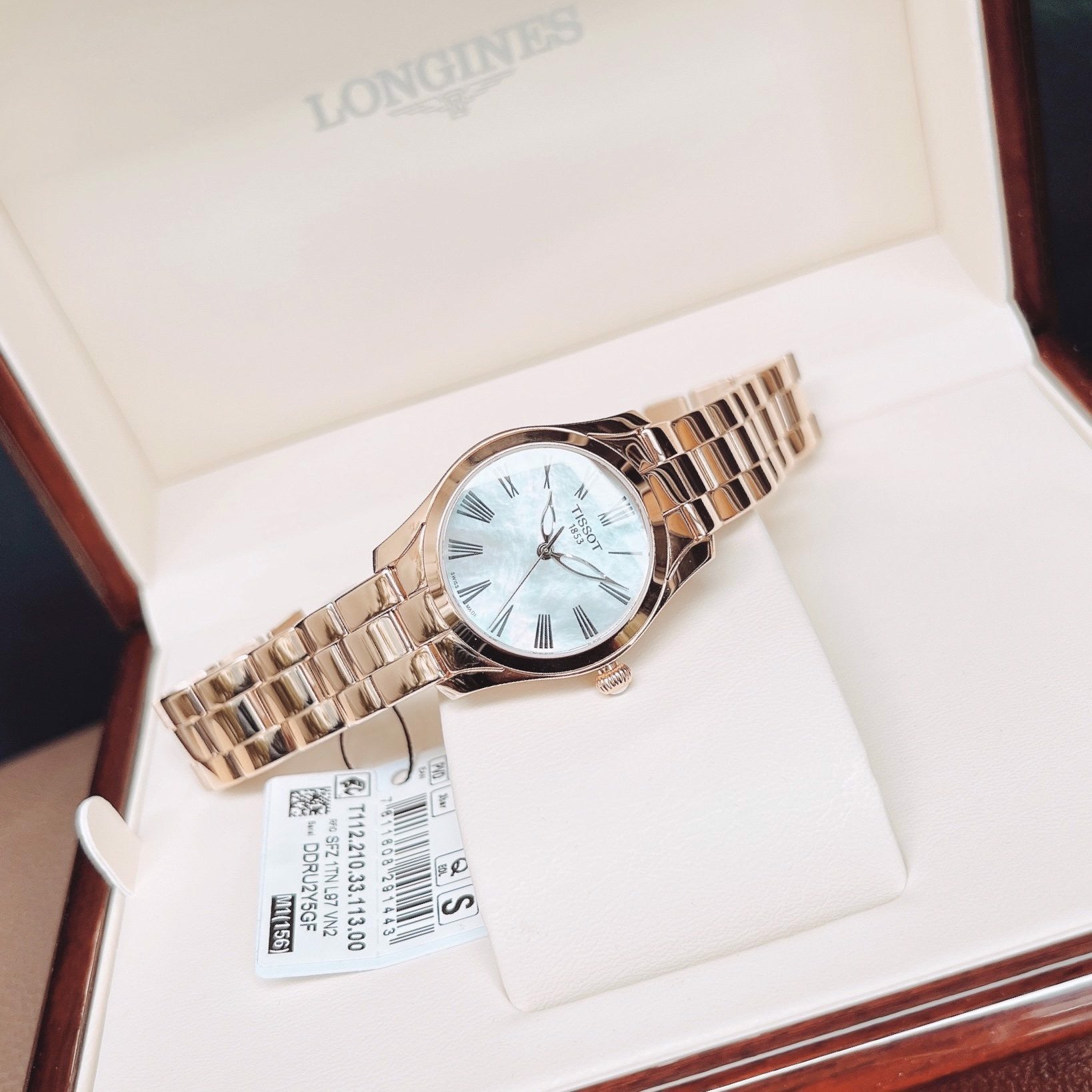 Tissot T Wave Mother of Pearl Dial Rose Gold Stainless Steel Watch For Women - T112.210.33.113.00 Watches Tissot   
