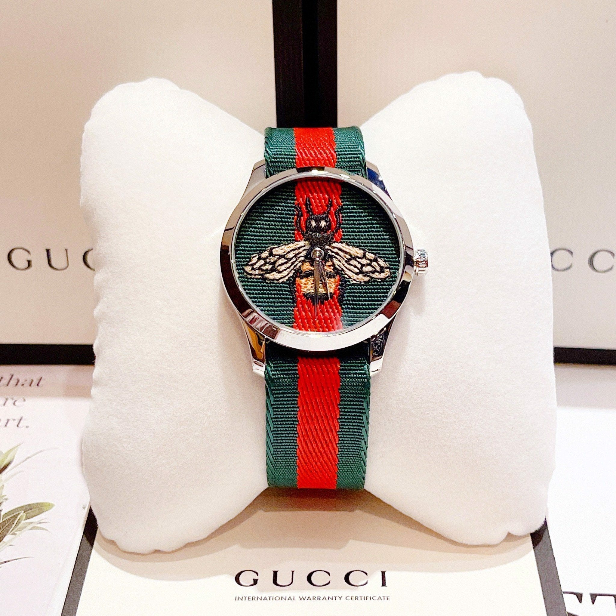 Gucci Le Marche des Merveilles Red & Green Dial Red & Green Nylon Strap Unisex Watch - YA1264060 Watches Gucci   