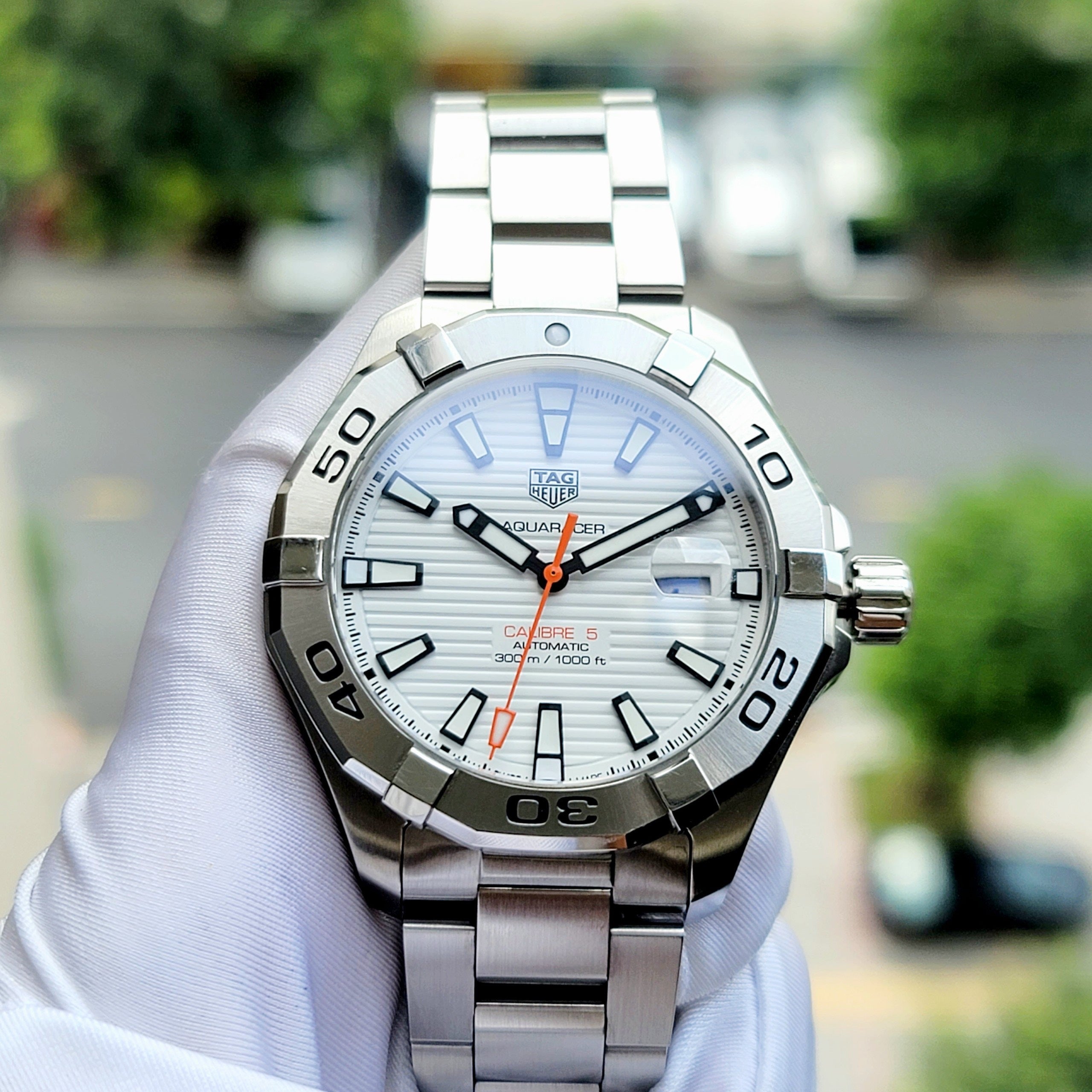 Tag Heuer Aquaracer Calibre 5 Automatic White Dial Silver Steel Strap Watch for Men - WAY2013.BA0927 Watches Tag Heuer   