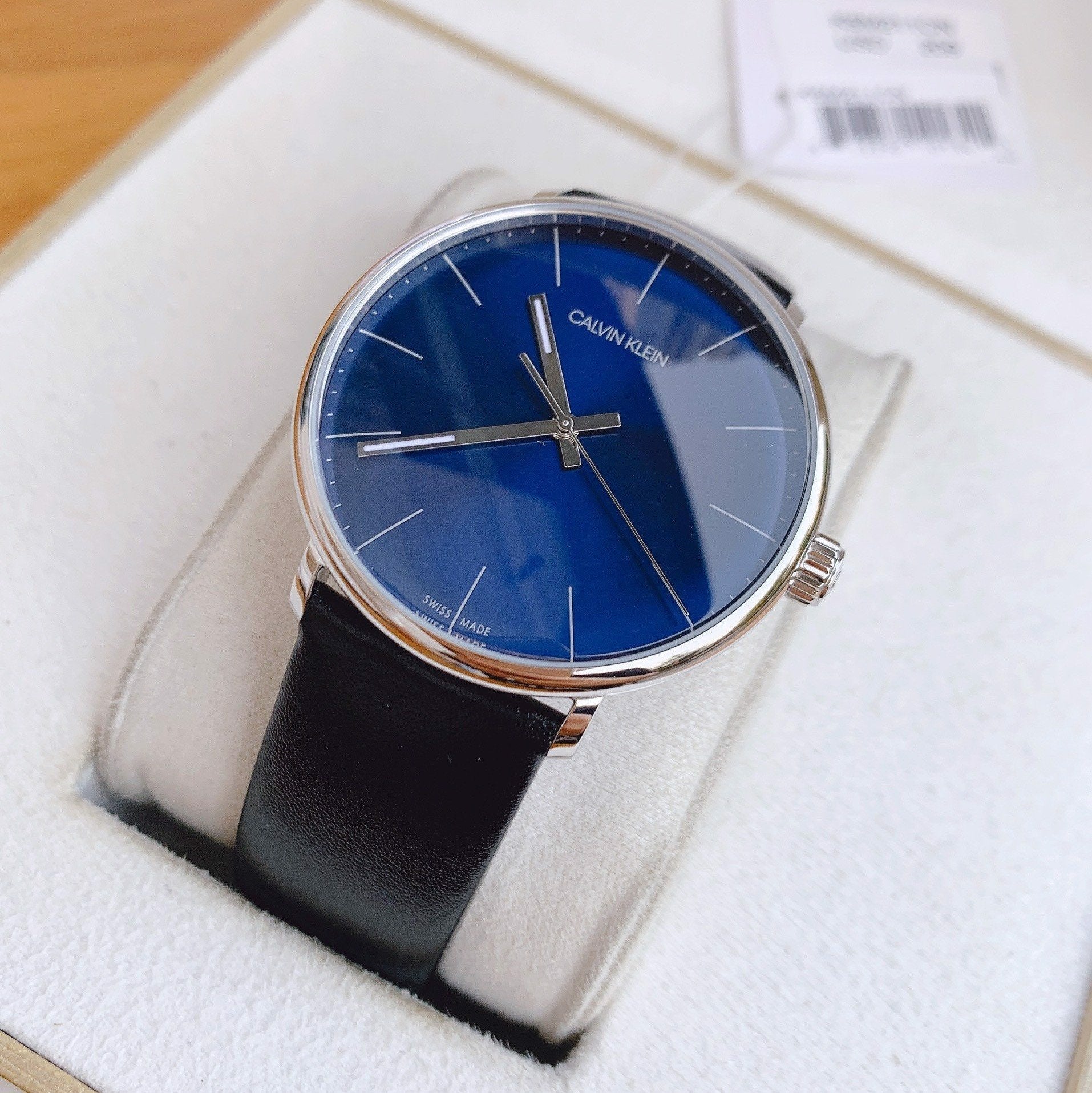 Calvin Klein High Noon Quartz Blue Dial Black Leather Strap Watch for Men - K8M211CN Watches Calvin Klein   