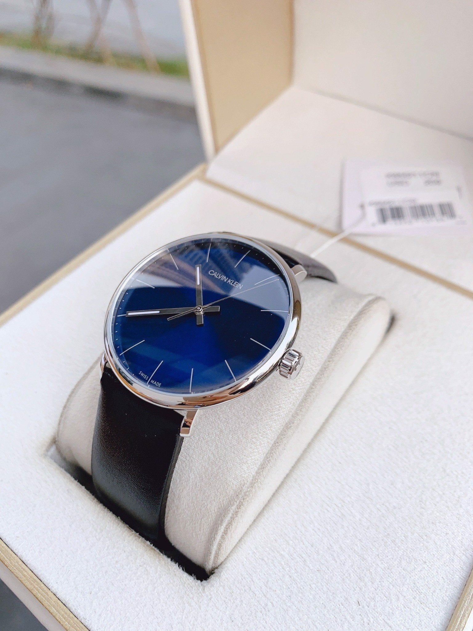 Calvin Klein High Noon Quartz Blue Dial Black Leather Strap Watch for Men - K8M211CN Watches Calvin Klein   