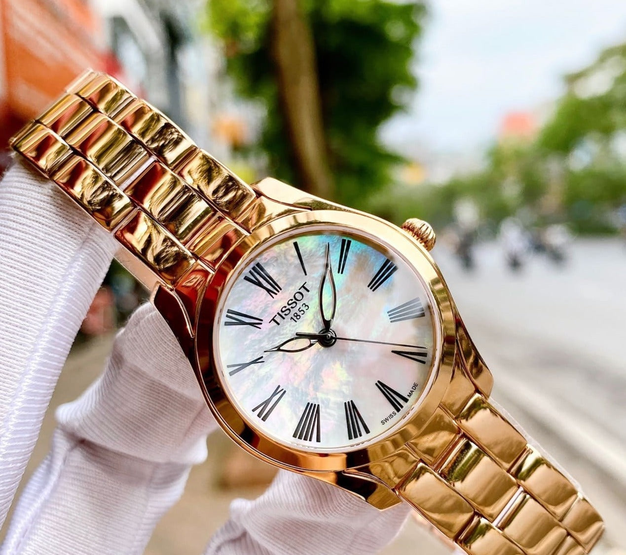 Tissot T Wave Mother of Pearl Dial Rose Gold Stainless Steel Watch For Women - T112.210.33.113.00 Watches Tissot   