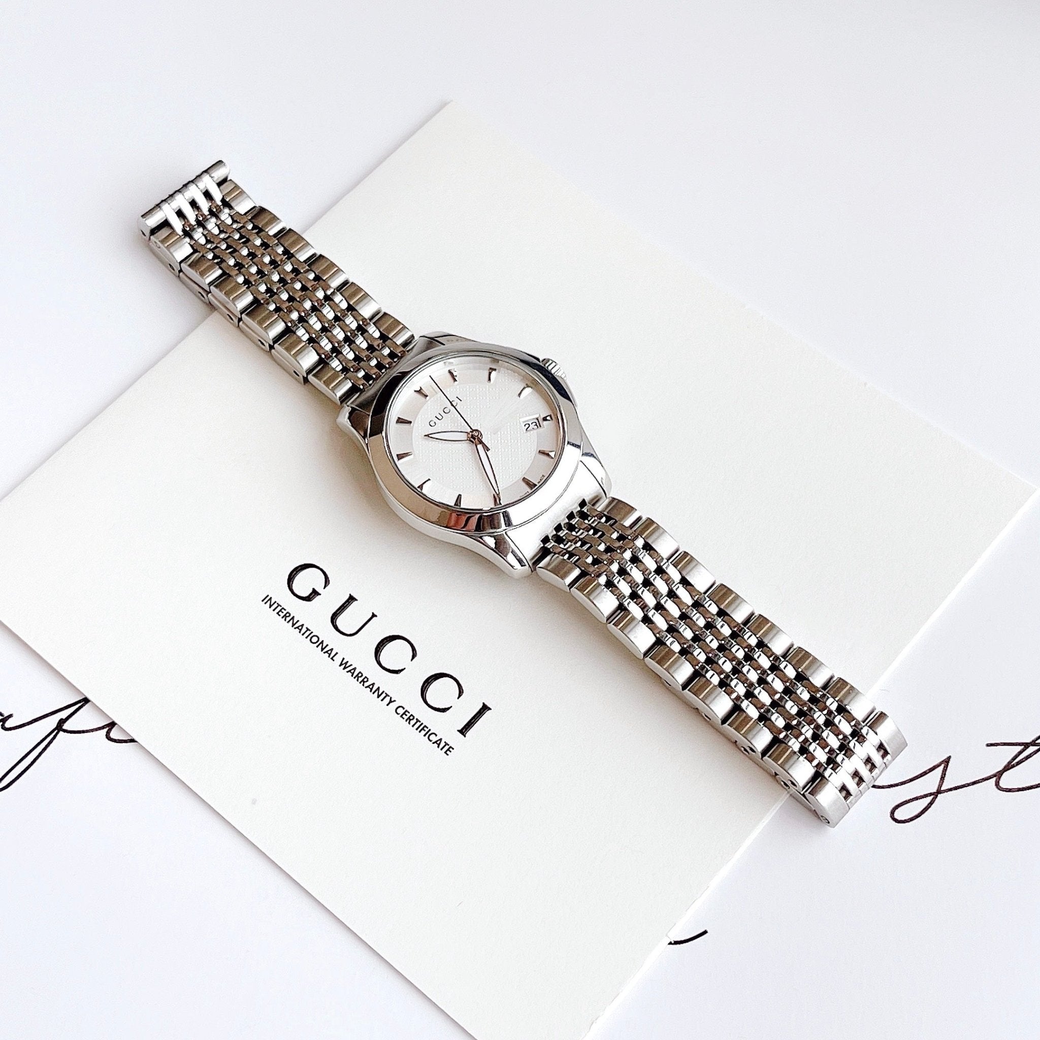 Gucci G Timeless Silver Dial Silver Steel Strap Watch For Women - YA126501 Watches Gucci   