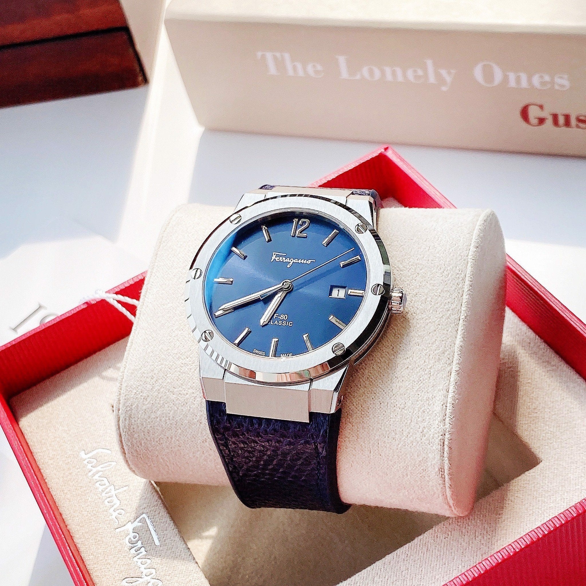 Salvatore Ferragamo F-80 Classics Blue Dial Blue Leather Strap Watch for Men - SFDT00719 Watches Salvatore Ferragamo   