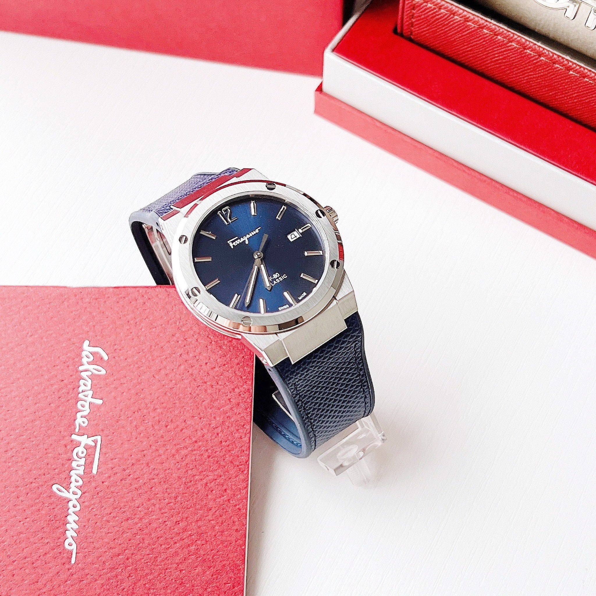 Salvatore Ferragamo F-80 Classics Blue Dial Blue Leather Strap Watch for Men - SFDT00719 Watches Salvatore Ferragamo   