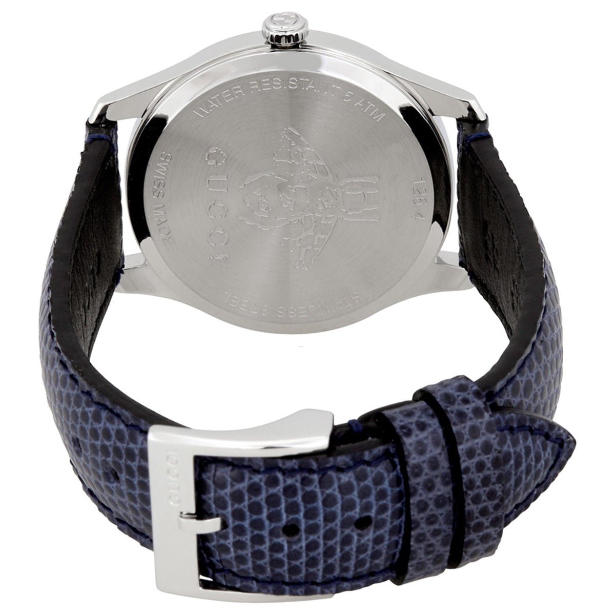 Gucci G-Timeless Signature Mother of Pearl Silver Dial Blue Leather Strap Watch For Women - YA1264049 Watches Gucci   