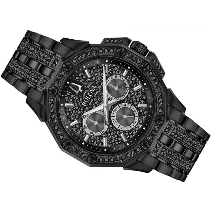 Bulova Octova Chronograph Black Crystal Dial Black Steel Strap Watch for Men - 98C134 Watches Bulova   