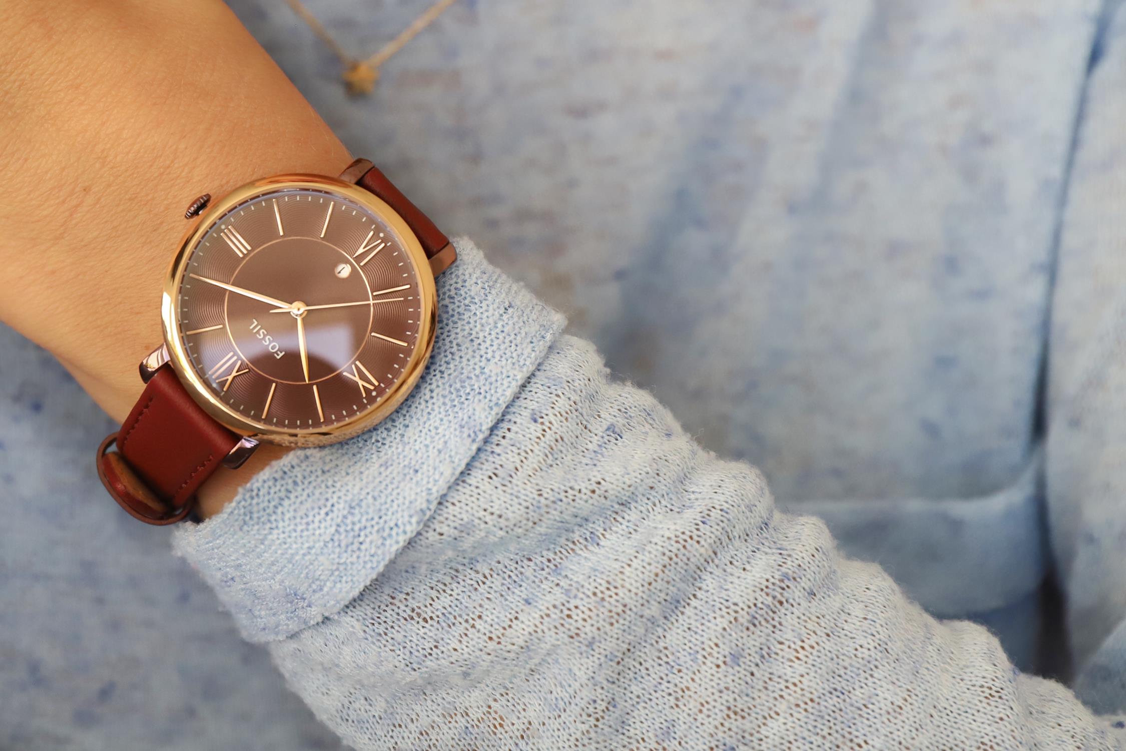 Fossil Jacqueline Burgundy Dial Burgundy Leather Strap Watch for Women  - ES4099 Watches Fossil   