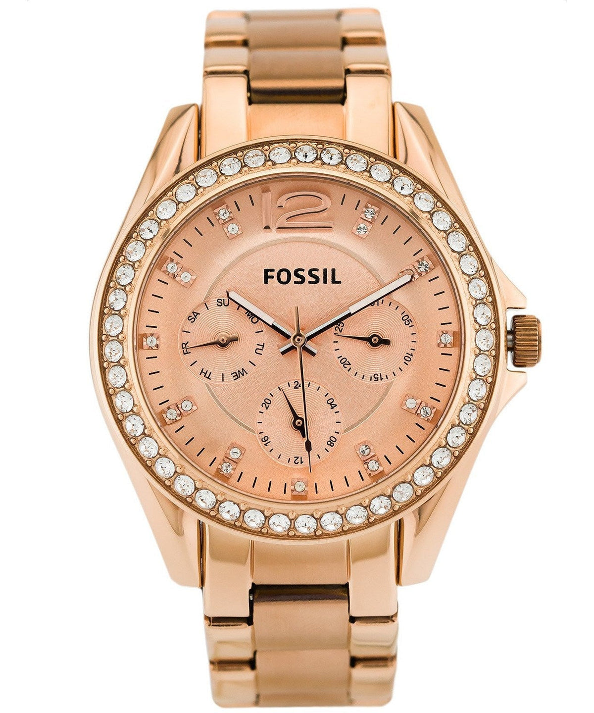 Fossil Riley Multifunction Rose Gold Dial Rose Gold Steel Strap Watch for Women - ES2811 Watches Fossil   