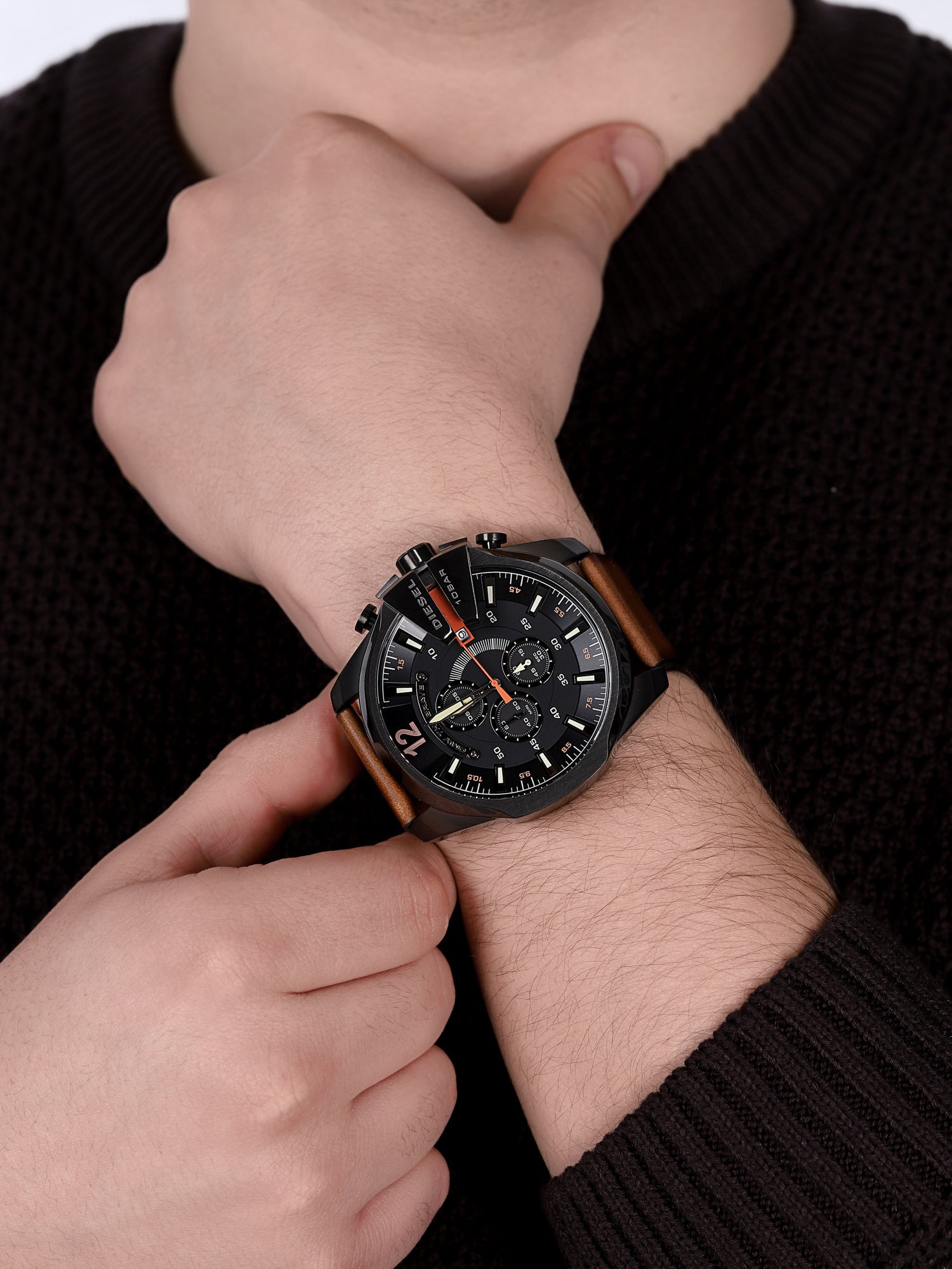 Diesel Mega Chief Quartz Chronograph Brown Leather Watch For Men - DZ4343 Watches Diesel   